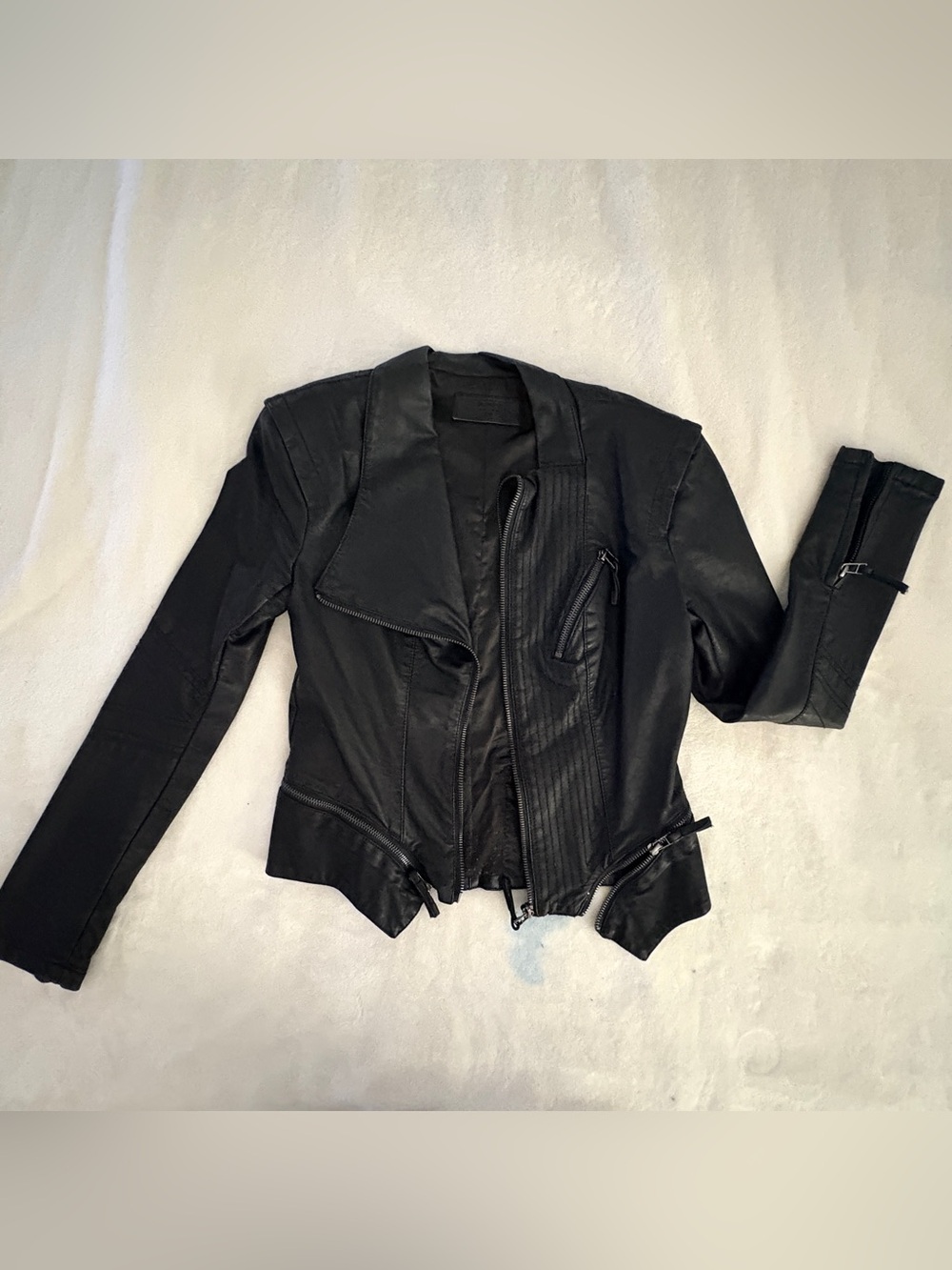 Blank NYC Black Faux Leather Moto Jacket with Asymmetrical Zip